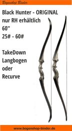 Recurve oder Langbogen take down BLACK HUNTER ORIGINAL 60 Zoll 25 - 60 lbs 